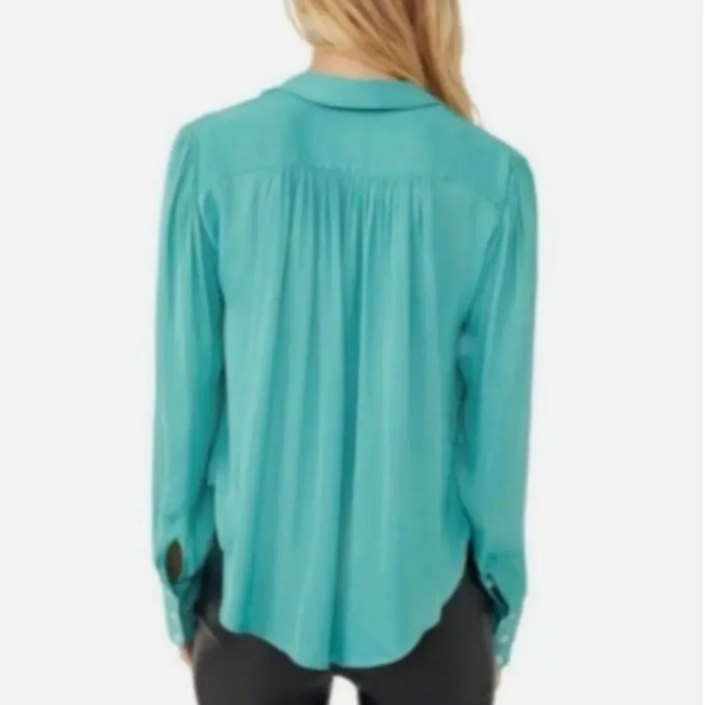 NWT Free People Shine Bright Cowl Top Collared Drape Blouse Vert de Mer Green XL